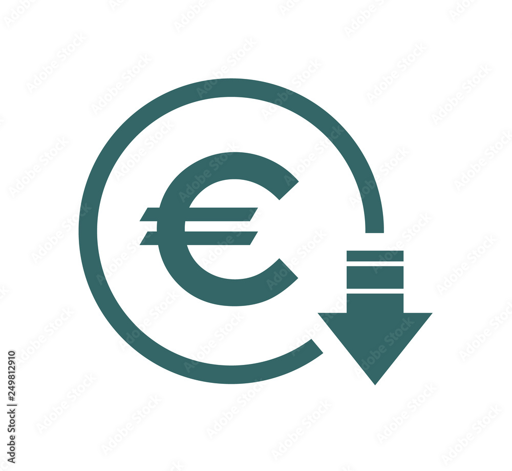 Cost reduction- decrease euro icon. Vector symbol image isolated on background . Cost reduction- decrease euro icon. Vector symbol image isolated on background .