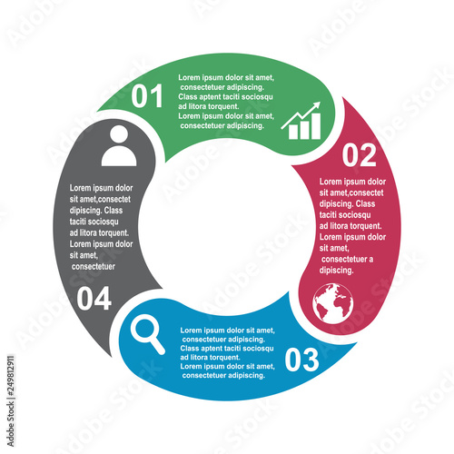 4 step vector element in four colors with labels, infographic diagram. Business concept of 4 steps or options with empty