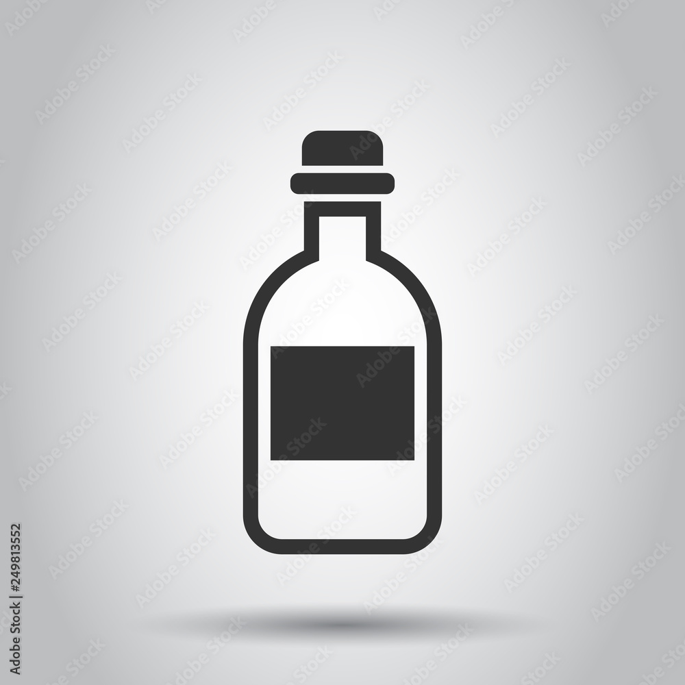 Water bottle icon in flat style. Plastic soda bottle vector illustration on white background. Liquid water business concept.