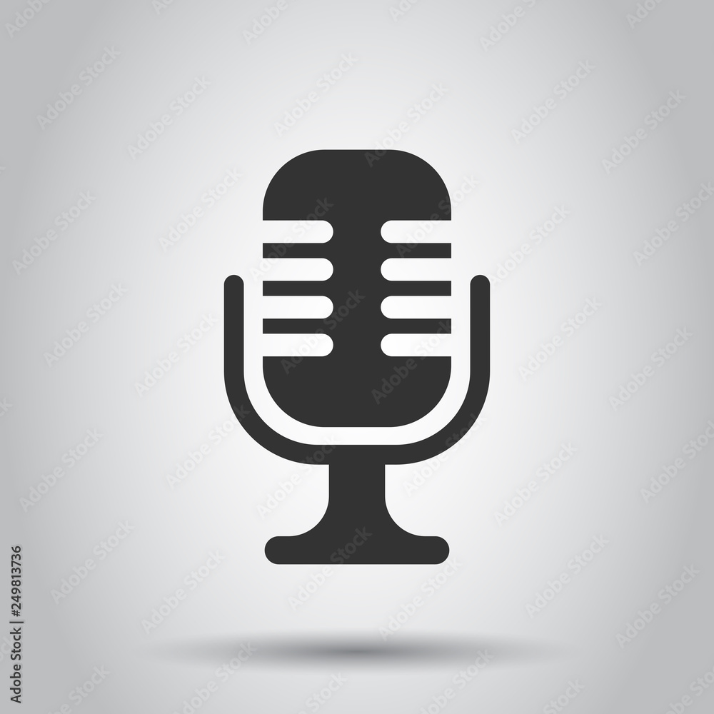 Microphone icon in flat style. Mic broadcast vector illustration on white background. Mike speech business concept. Microphone icon in flat style. Mic broadcast vector illustration on white background. Mike speech business concept.