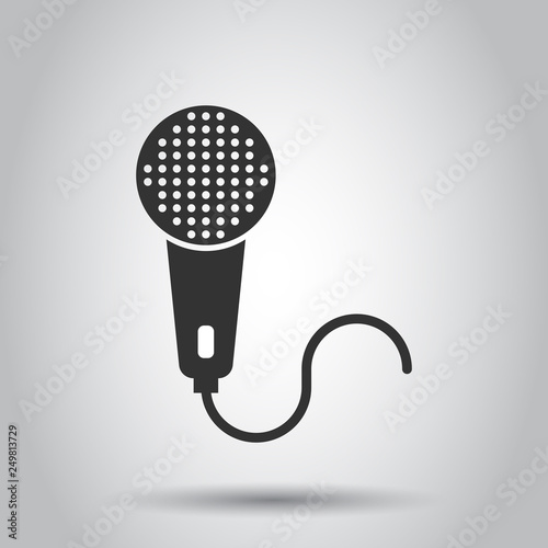 Microphone icon in flat style. Mic broadcast vector illustration on white background. Mike speech business concept.