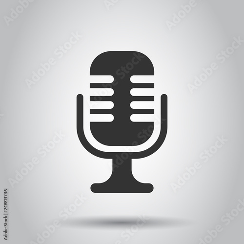 Microphone icon in flat style. Mic broadcast vector illustration on white background. Mike speech business concept.