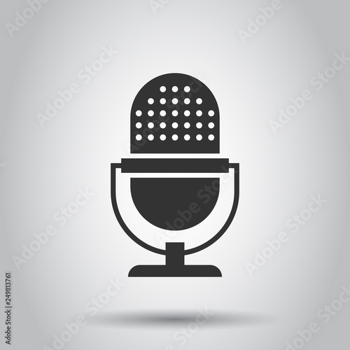 Microphone icon in flat style. Mic broadcast vector illustration on white background. Mike speech business concept.