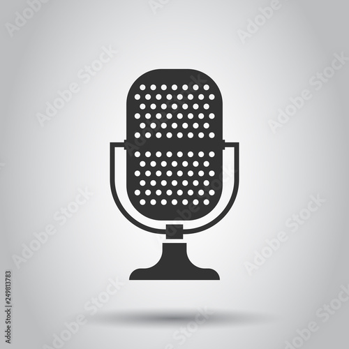 Microphone icon in flat style. Mic broadcast vector illustration on white background. Mike speech business concept.