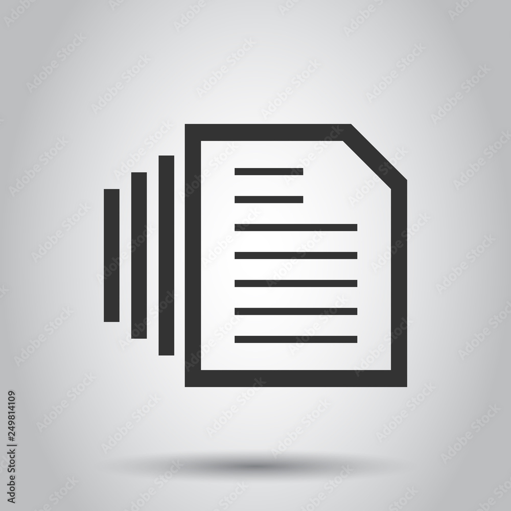 Document note icon in flat style. Paper sheet vector illustration on white background. Notepad document business concept. Document note icon in flat style. Paper sheet vector illustration on white background. Notepad document business concept.