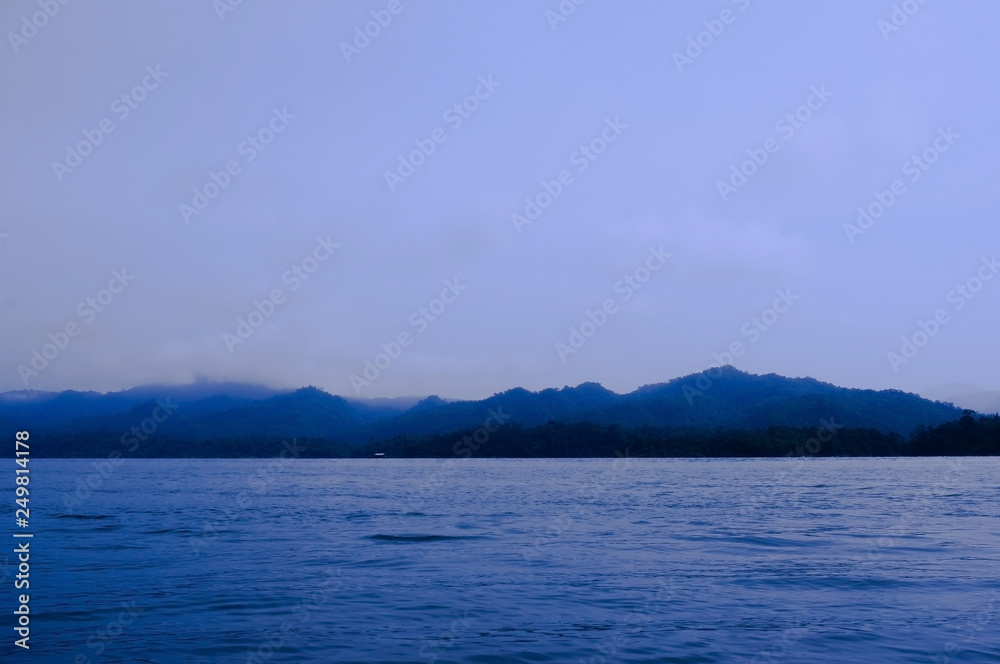 beautiful lake with mist  view and sky