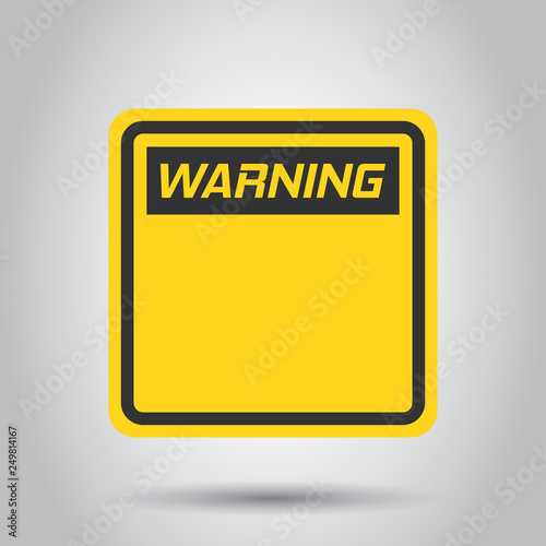 Warning, caution sign icon in flat style. Danger alarm vector illustration on white background. Alert risk business concept.
