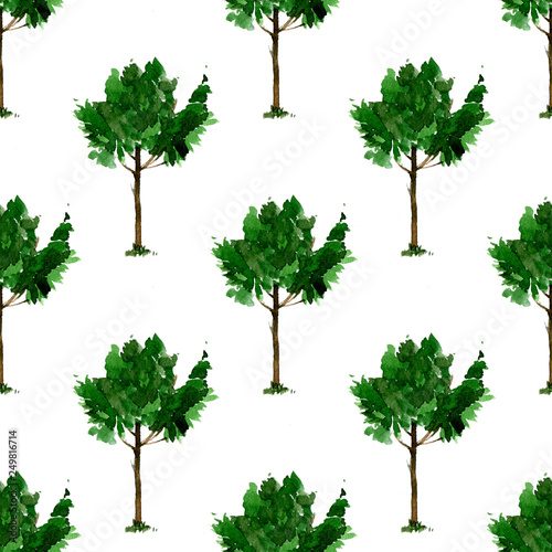 Seamles pattern of green watercolor chestnut tree.