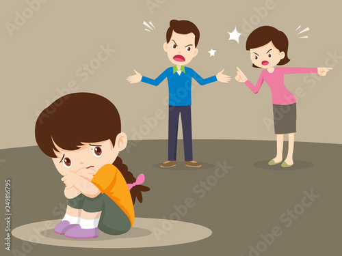 angry family quarreling with sad girl