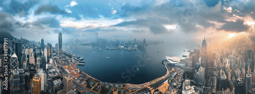 Tableau sur toile Aerial view of Hong Kong sunrise
