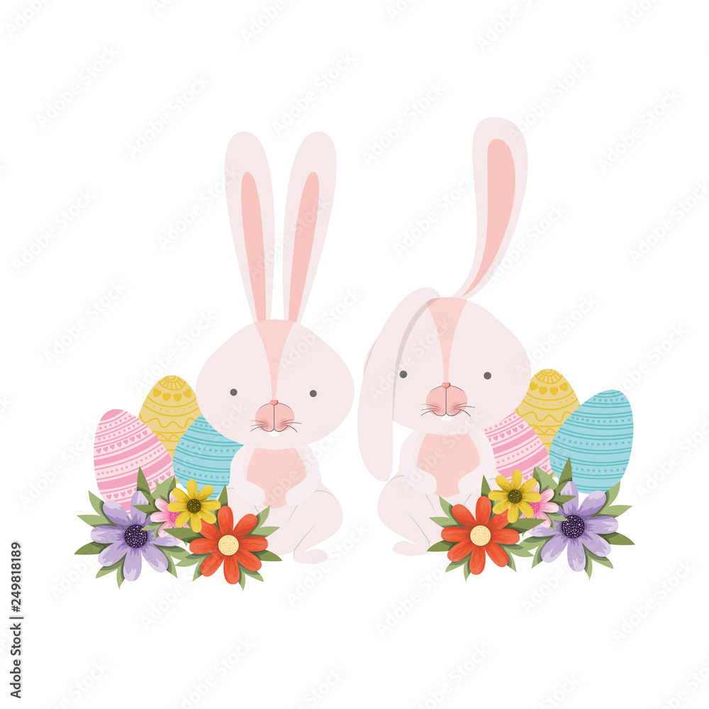 easter rabbits with egg isolated icon easter rabbits with egg isolated icon