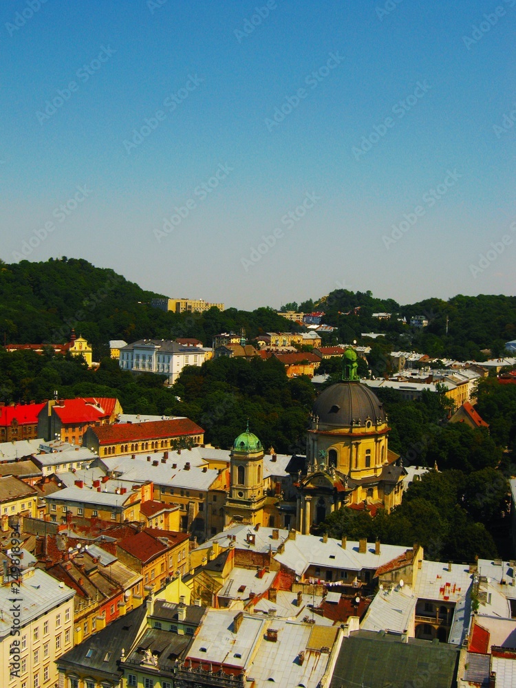 View from the town hall on the ancient city of Lviv