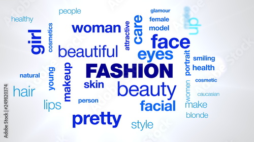 fashion beauty makeup beautiful attractive pretty typography word cloud animation.