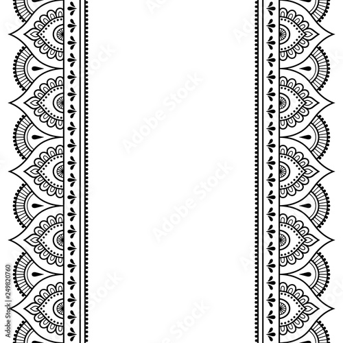 Set of seamless border for Henna drawing and tattoo. Decoration in oriental, Indian style.