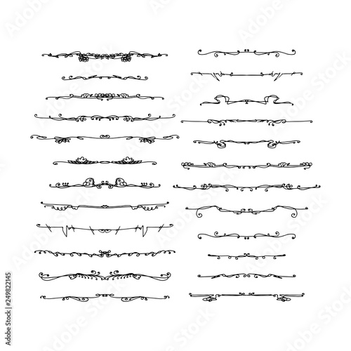 Set of decorative vintage text dividers. Black and white isolated illustration.