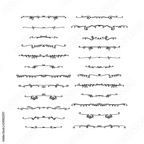A set of decorative text dividers. Black and white isolated illustration.