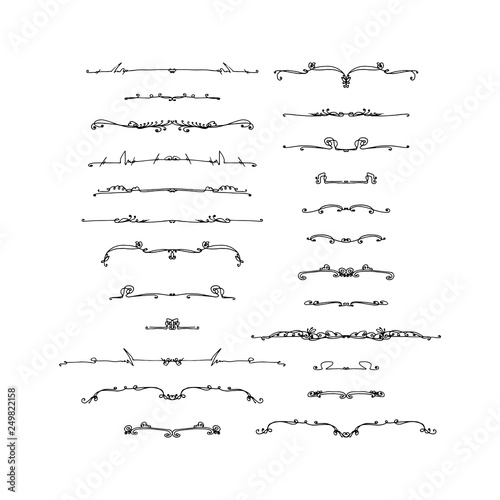 A set of decorative text dividers. black and white isolated illustration