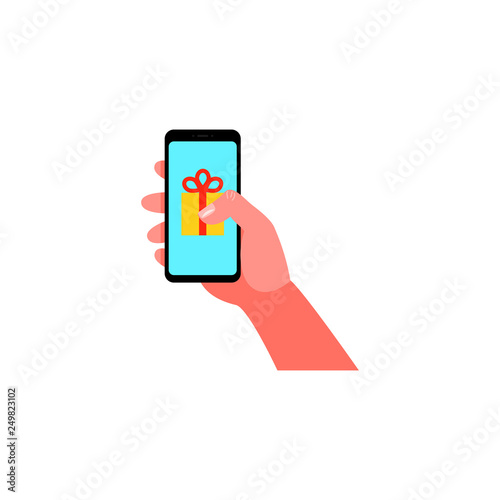 Fototapeta Naklejka Na Ścianę i Meble -  Smartphone in hand. Vector illustration