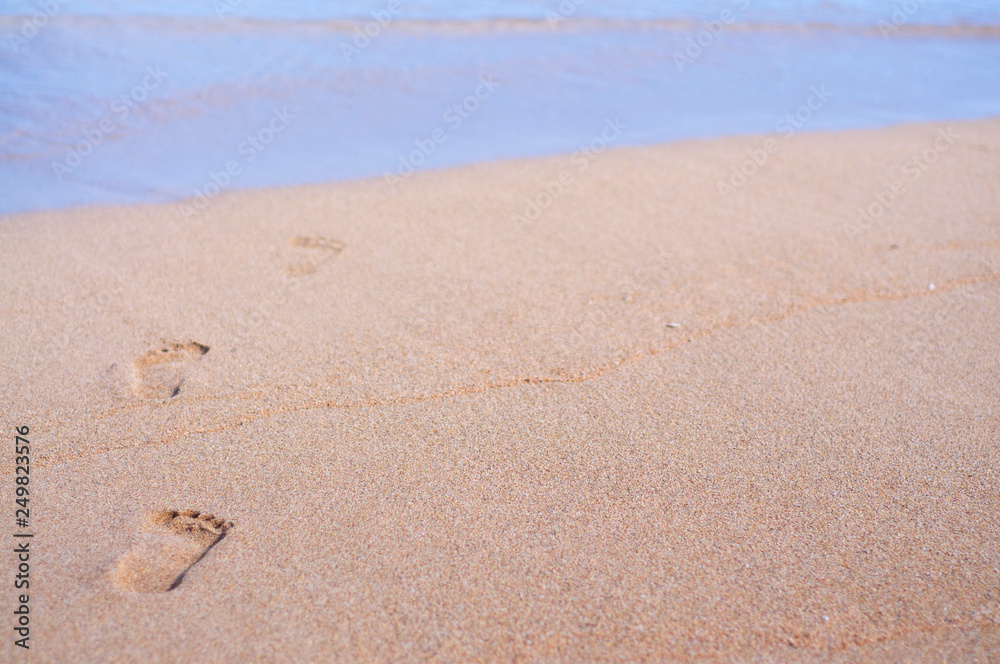 Footprints leading towards the sea Footprints leading towards the sea