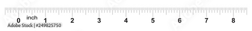 Ruler 8 inches. Metric inch size indicator. Decimal system grid. Measuring tool.
