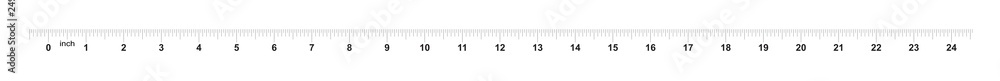 Ruler 24 inches. Metric inch size indicator. Decimal system grid ...