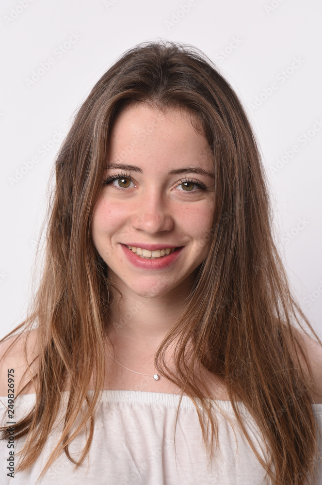 young brunette woman on white background young brunette woman on white background