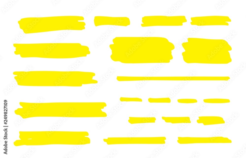 Highlight marker line. Brush pen underline stroke, yellow hand drawn color graphic shape. Vector permanent marker lines