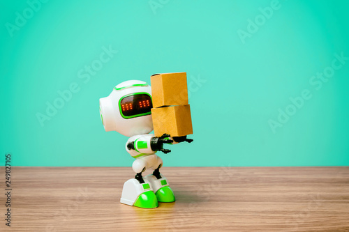 Technology robot holding industry the box or robots working instead of humans