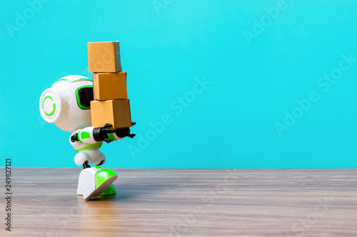 Technology robot holding industry the box or robots working instead of humans