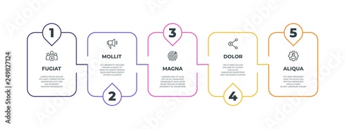 Step line infographic. 5 options line milestone diagram, presentation graphic banner concept. Vector square line infographic