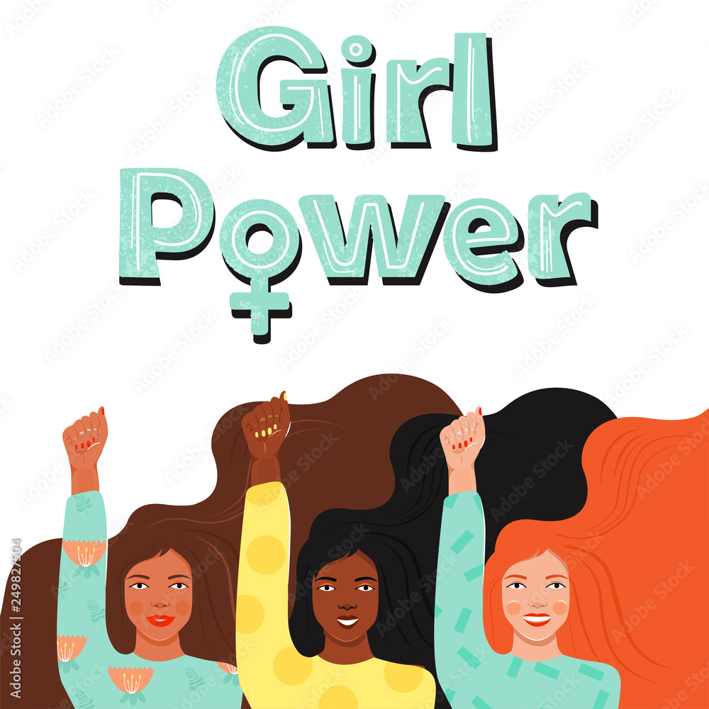 International Women's Day, feminism, girl power concept. Group of women  different nationalities and cultures showing their power. Women empowerment.  Vector illustration on white background. Stock Vector | Adobe Stock