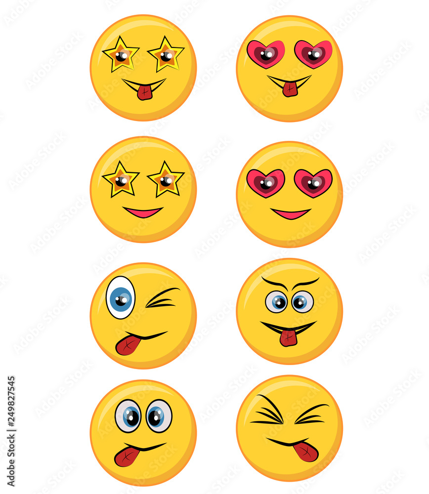 Fototapeta premium Set of happy, smile, laughing, joyful, sad, angry and crying faces yellow emoticons