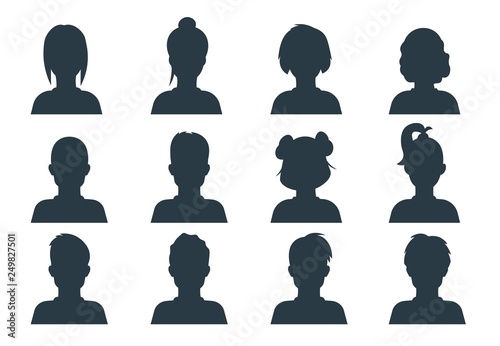 Silhouette person head. People profile avatars, human male and female anonymous faces. Vector user business portraits set photo