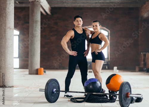 powerful sporty man and woman lead healthy lifestyle. full length photo.