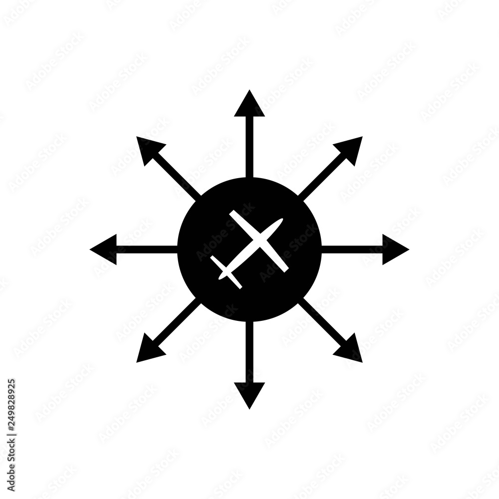 Icon of distribution with a white background, an illustration of the shipping process. This distribution process is represented by an arrow sign. Icon of distribution with a white background, an illustration of the shipping process. This distribution process is represented by an arrow sign.