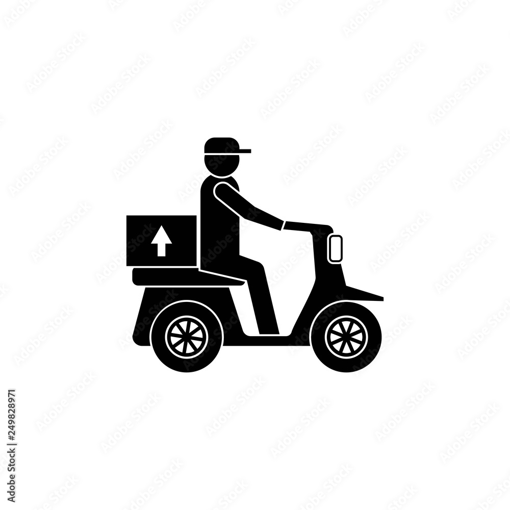 Courier monochrome icon . illustration of a courier who is delivering ordered goods using a motorcycle - vector
