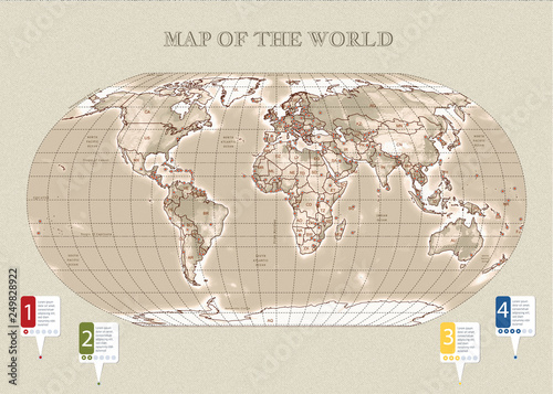 World Map Vector Vintage with relif photo