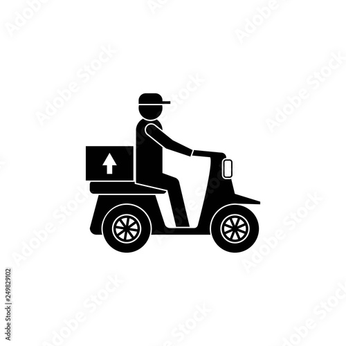 Courier monochrome icon . illustration of a courier who is delivering ordered goods using a motorcycle - vector © Hoeda80