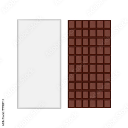 Chocolate bar packaging mockup isolated on white background - top view. Vector illustration