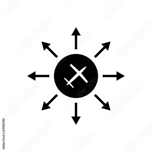 Icon of distribution with a white background, an illustration of the shipping process. This distribution process is represented by an arrow sign.