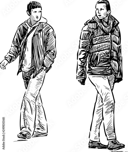 Sketch of casual city pedestrians