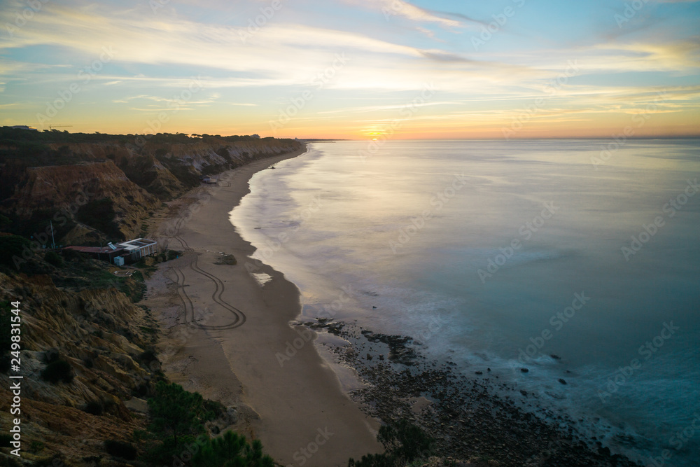 Falesia Beach and ocean during sunrise, Albufeira, Algarve, Portugal