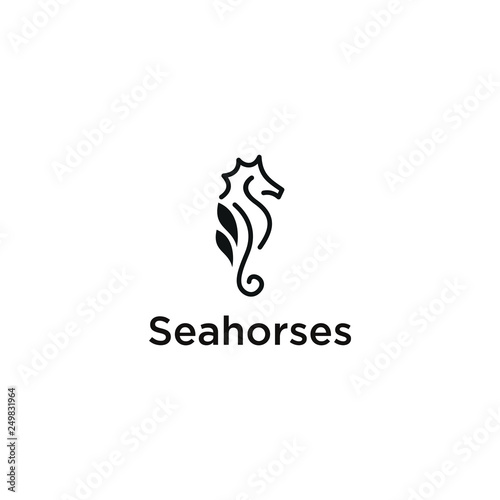 Seahorse logo design template. Awesome a seahorse logo. A double seahorse lineart logotype.