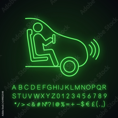 Autonomous car with partial automation neon light icon