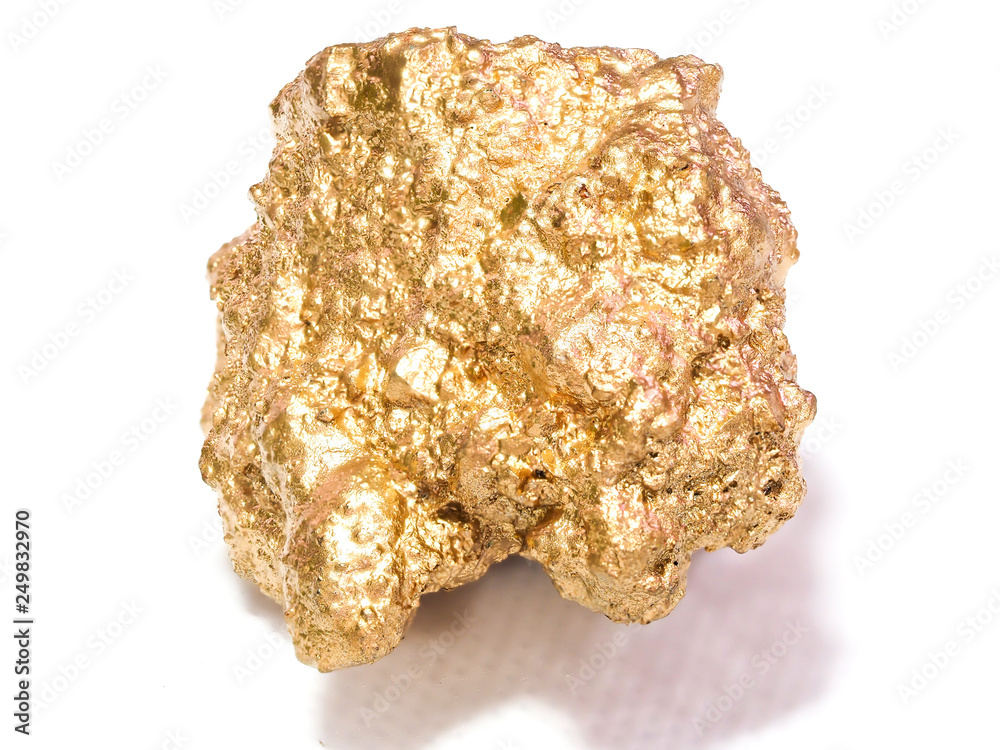 macro Gold ore in the boulder , precious stone on white background