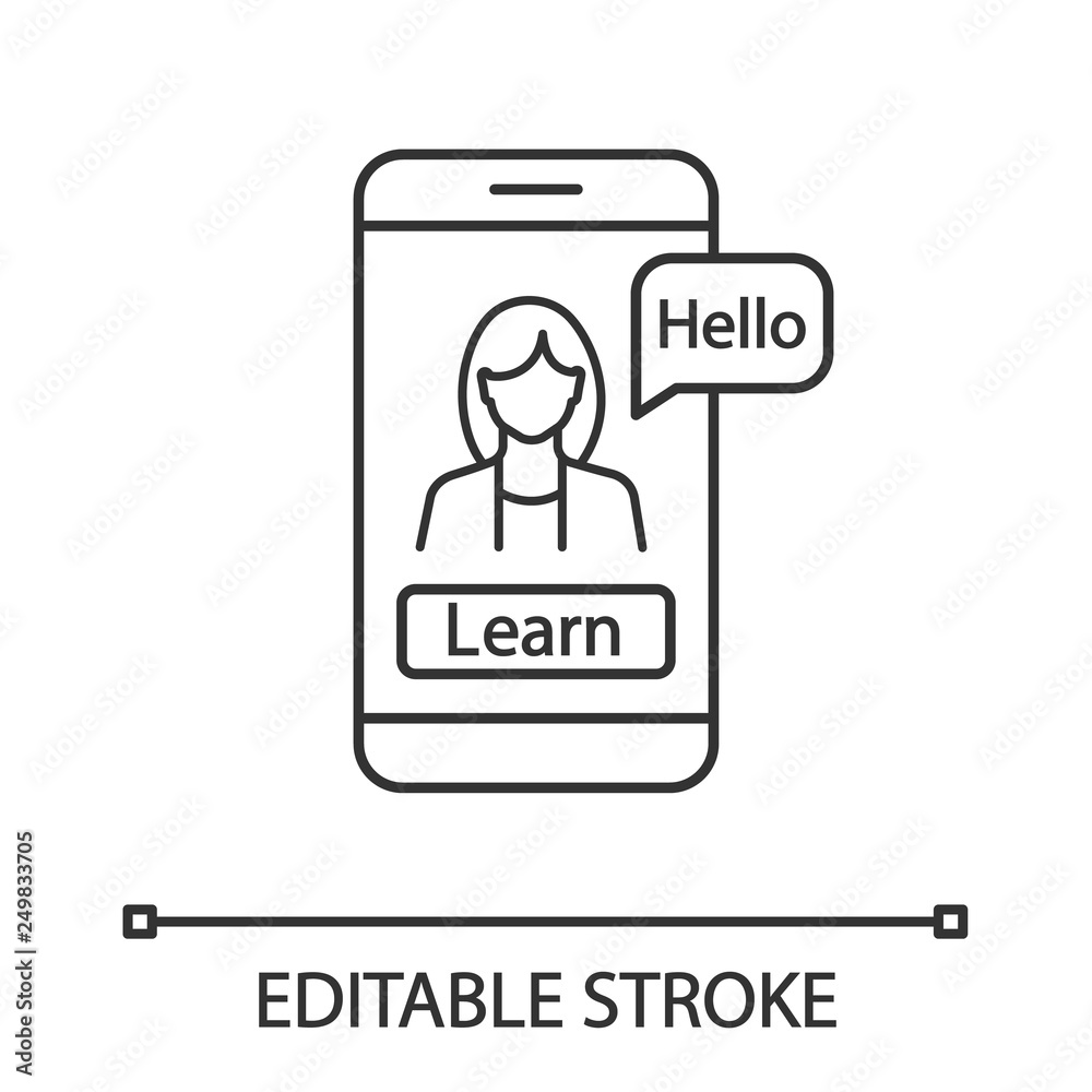 Foreign language learning app linear icon Foreign language learning app linear icon