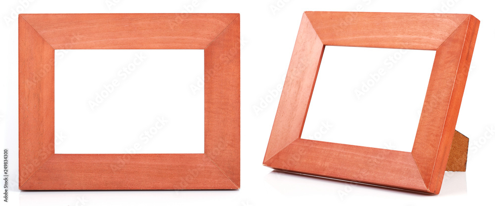 Fototapeta premium GROUP of Brown Wood Frames isolated on white background. BROWN WOOD FRAME on WHITE BACKGROUND.