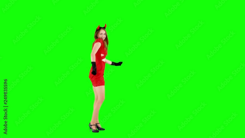 Young Dancer in Satan Horns on Green Screen Young Dancer in Satan Horns on Green Screen