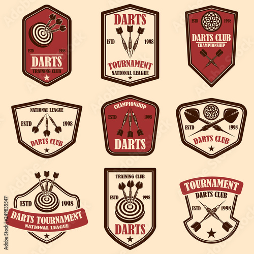 Set of darts club label templates. Design element for logo, label, sign, poster, t shirt.