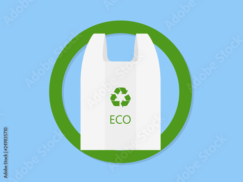 No Plastic Bag Only Eco Bag Pollution problem concept. Cellophane and polythene package prohibition sign for stores and shops. Vector illustration isolated